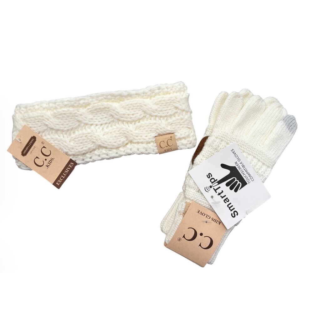 C.C Kids Exclusive Sherpa Lined Headband & Smartip Touchscreen Compatible Gloves